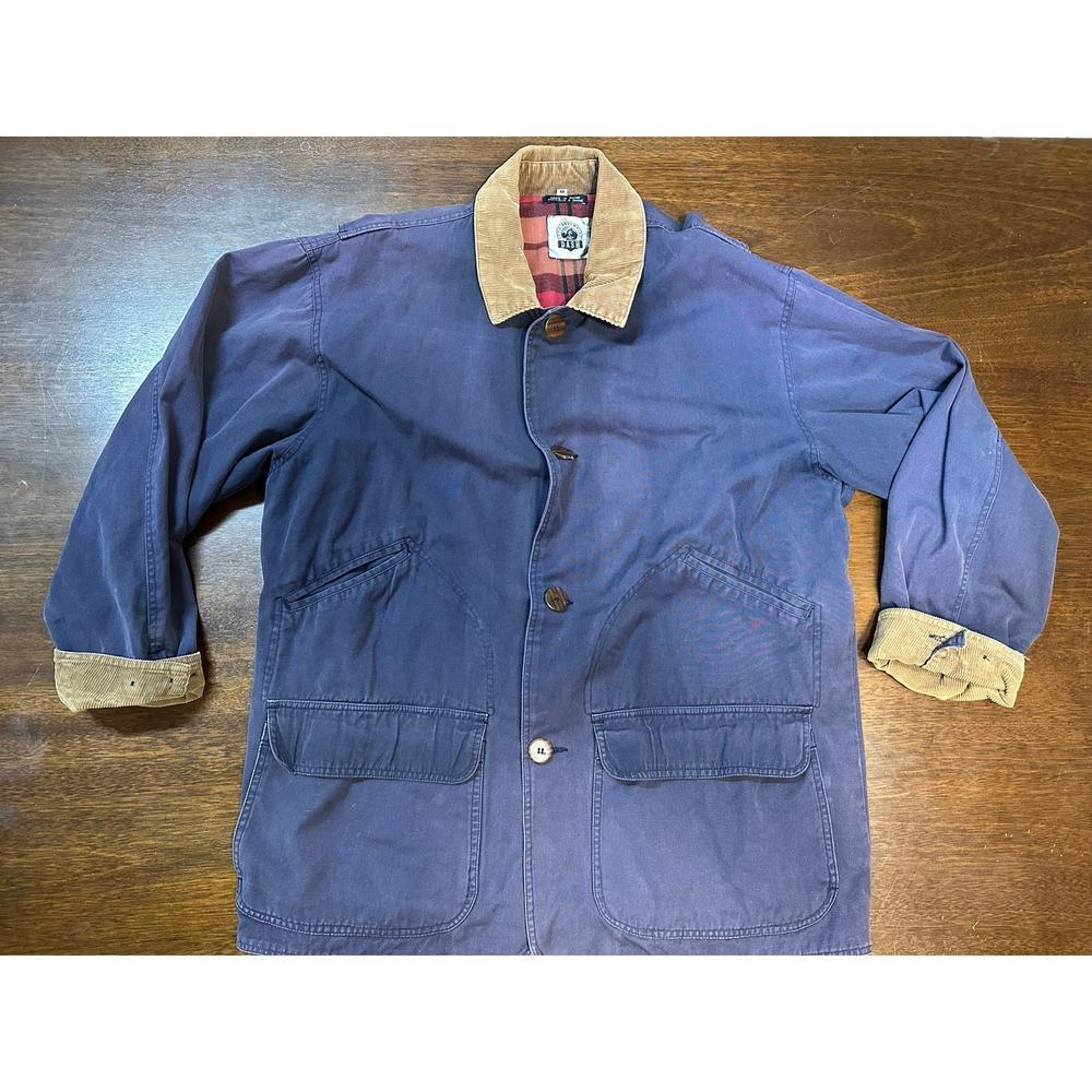 Blue Barn Jacket with plaid flannel lining